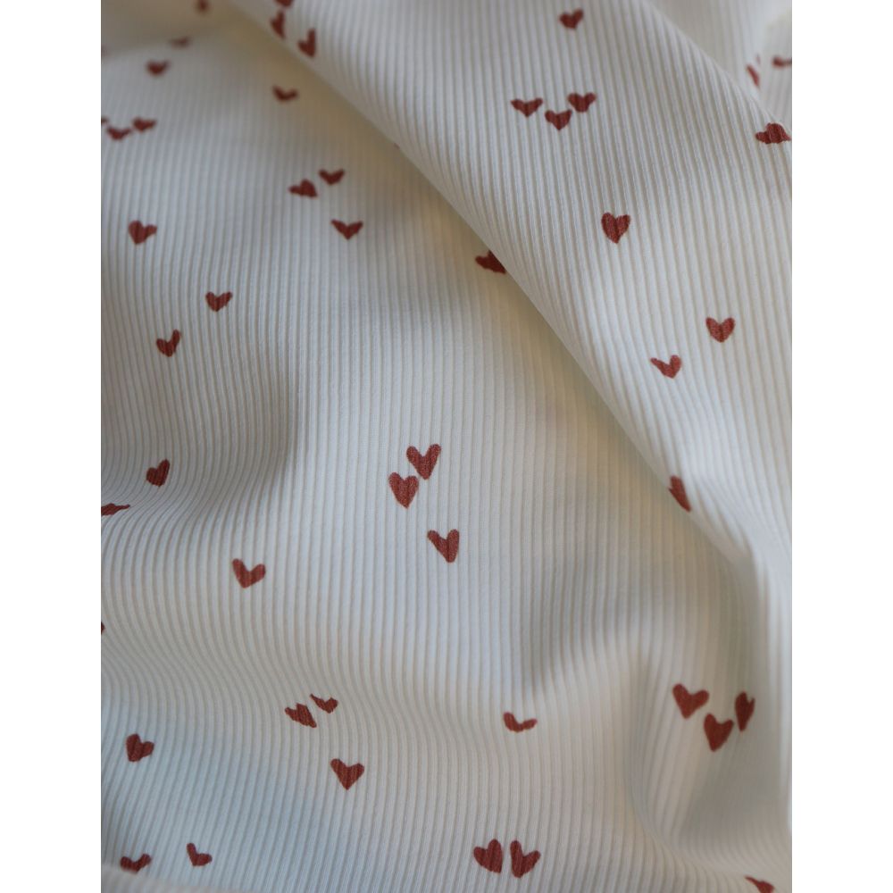 Jersey coton côtes fines à motifs mini coeurs lie de vin