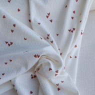 Jersey coton côtes fines à motifs mini coeurs lie de vin