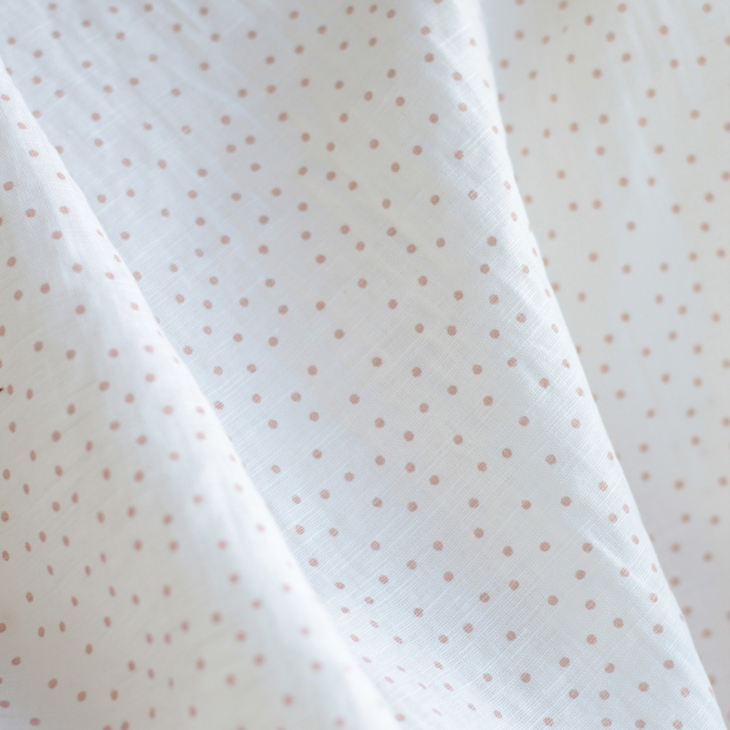 copy of Tissu lin coton lavé fond blanc lait à pois bleu orage