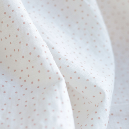 copy of Tissu lin coton lavé fond blanc lait à pois bleu orage