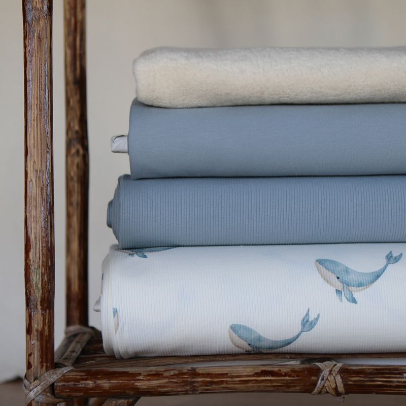 French terry bouclettes coton / sweat coloris bleu orage