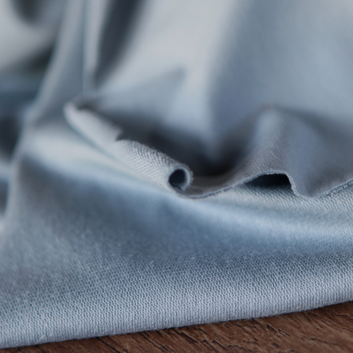 Tissu french terry sweat molleton mélange coton coloris bleu orage