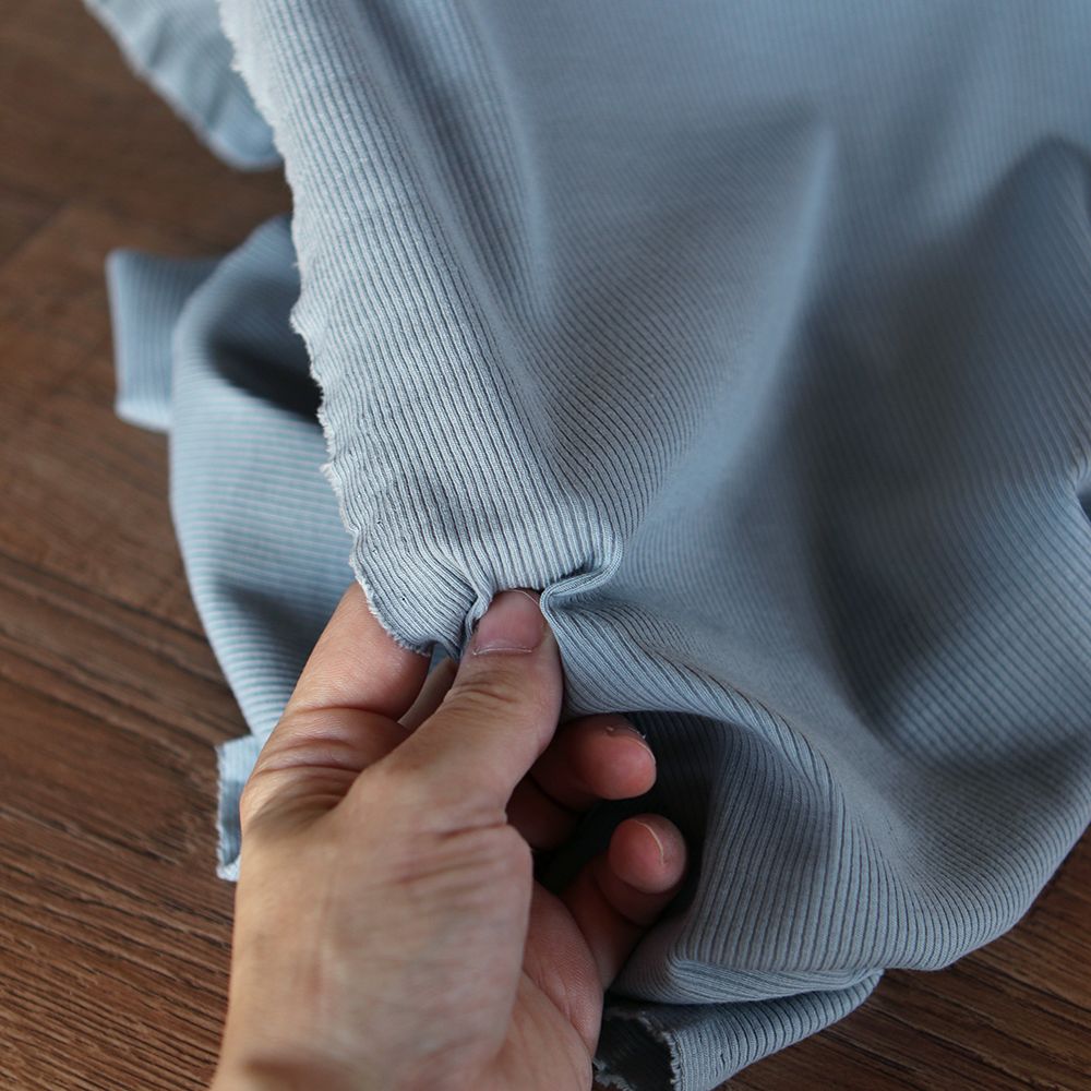 Jersey coton côtes fines coloris bleu orage