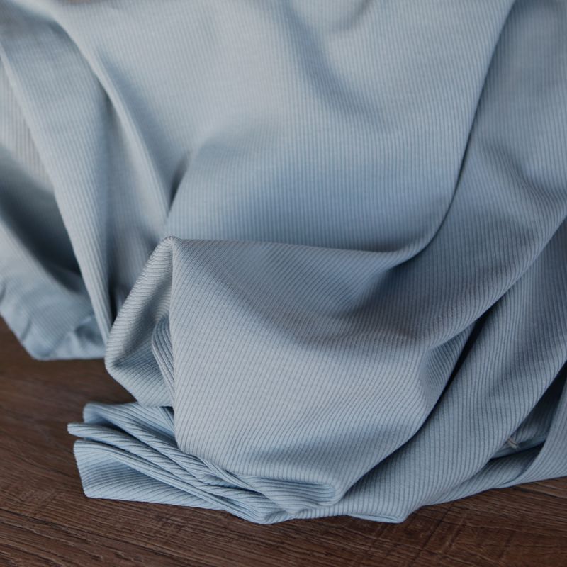 Jersey coton côtes fines coloris bleu orage