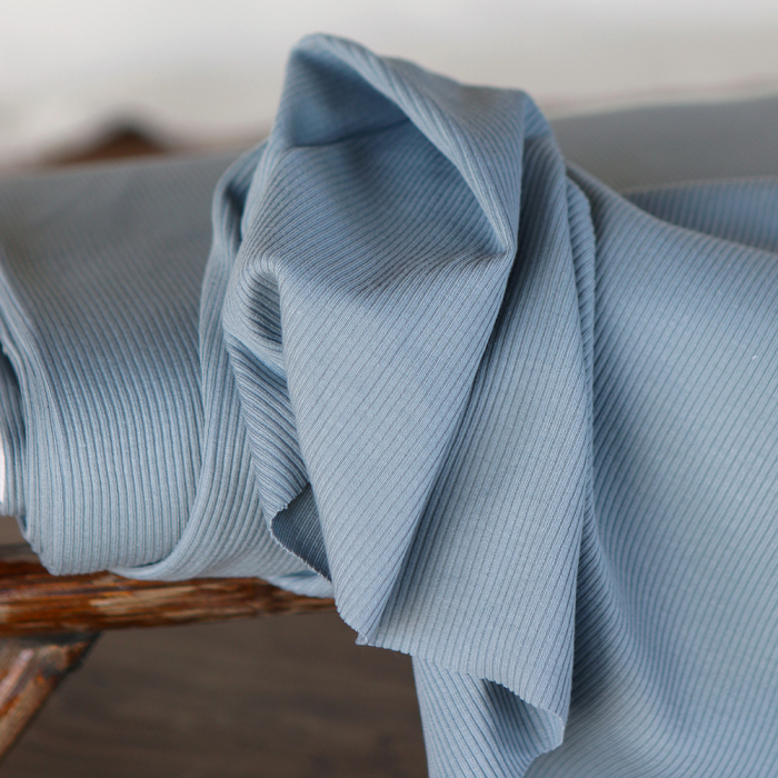 Jersey coton côtes fines coloris bleu orage