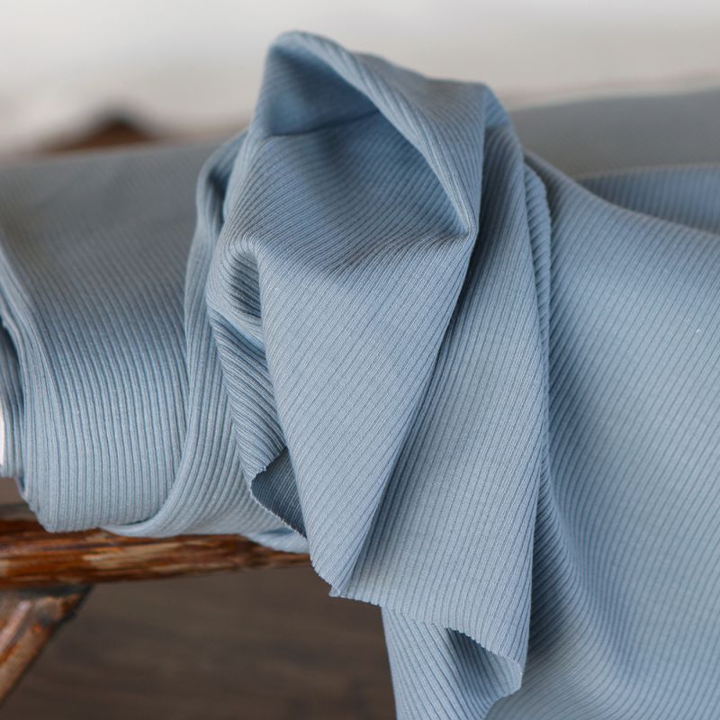 Jersey coton côtes fines coloris bleu orage