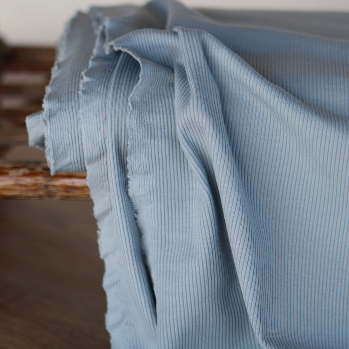 Jersey coton côtes fines coloris bleu orage