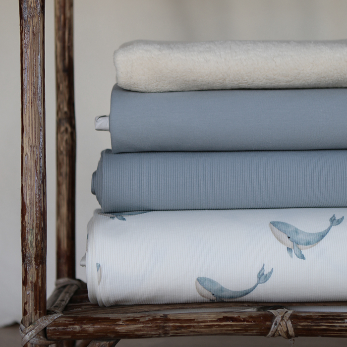 Jersey coton côtes fines coloris bleu orage