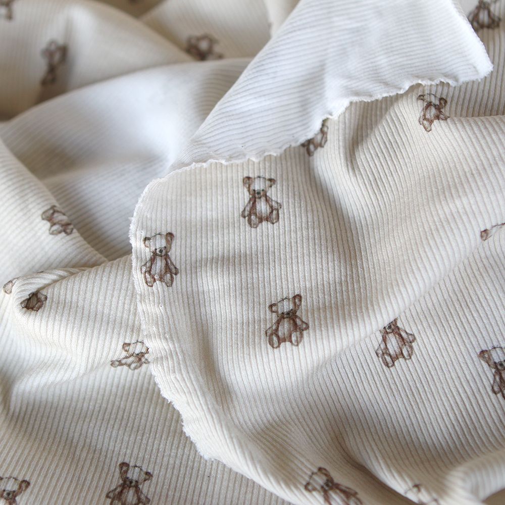 Jersey coton côtes fines à motif baleines oursons