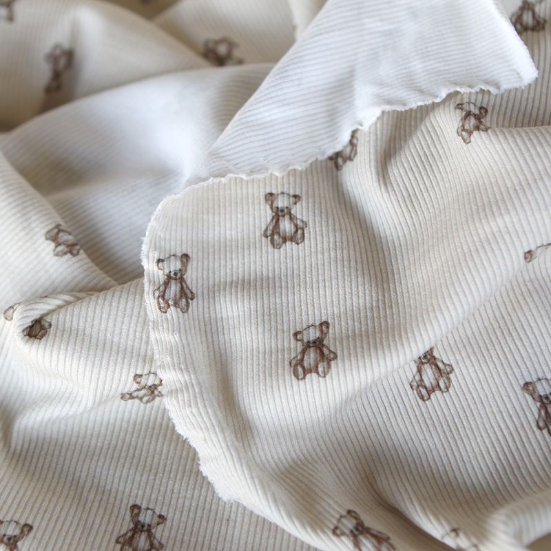 Jersey coton côtes fines à motif baleines oursons