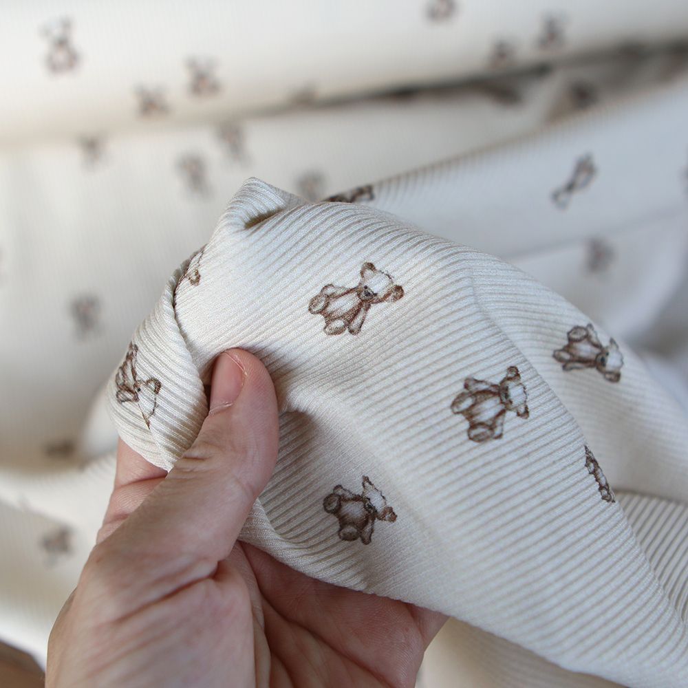 Jersey coton côtes fines à motif baleines oursons