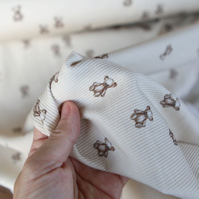 Jersey coton côtes fines à motif baleines oursons