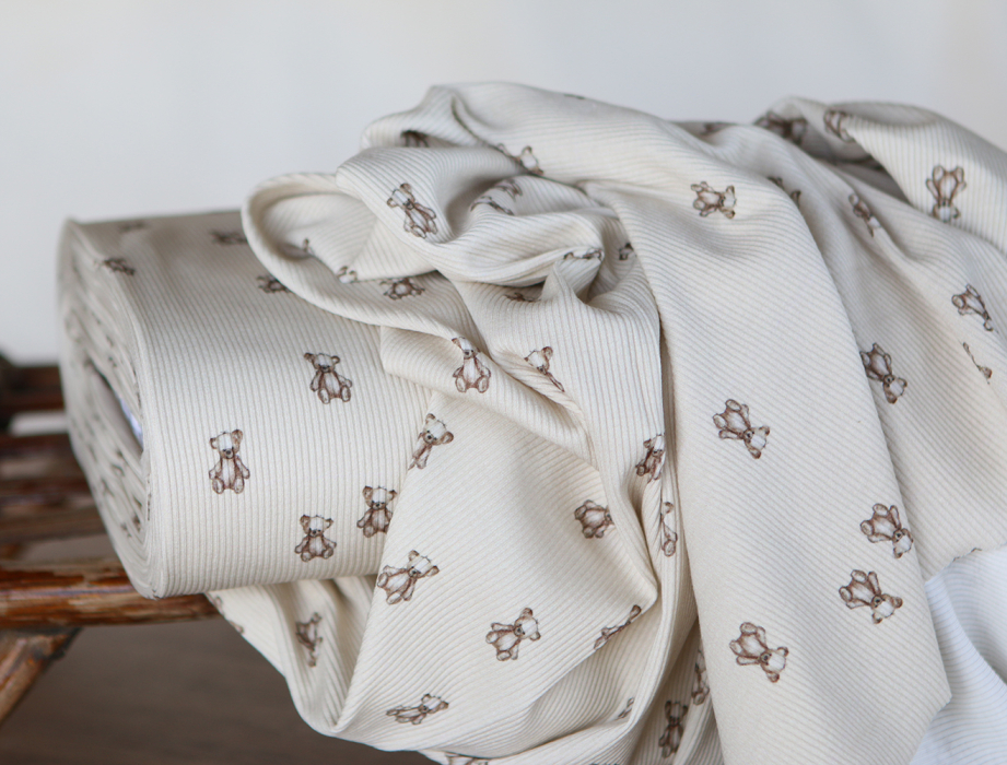 Jersey coton côtes fines à motif baleines oursons