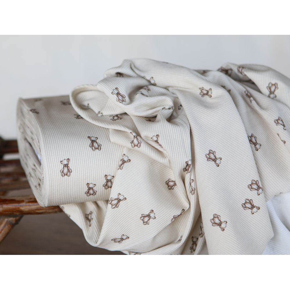 Jersey coton côtes fines à motif baleines oursons