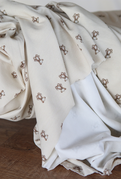 Jersey coton côtes fines à motif baleines oursons