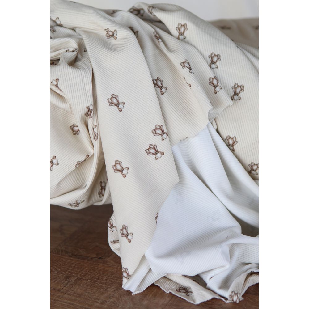 Jersey coton côtes fines à motif baleines oursons