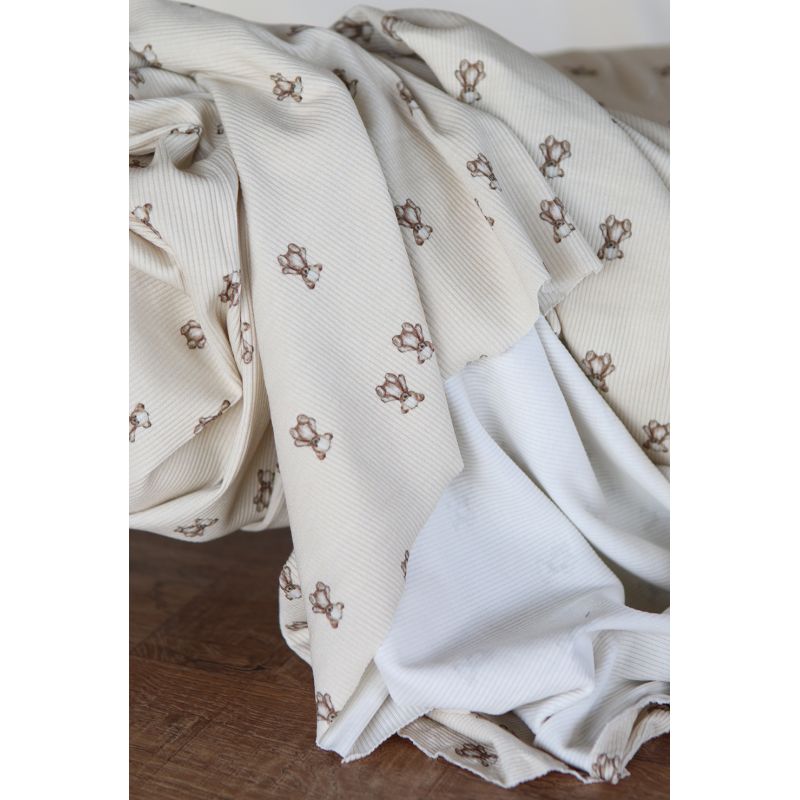 Jersey coton côtes fines à motif baleines oursons