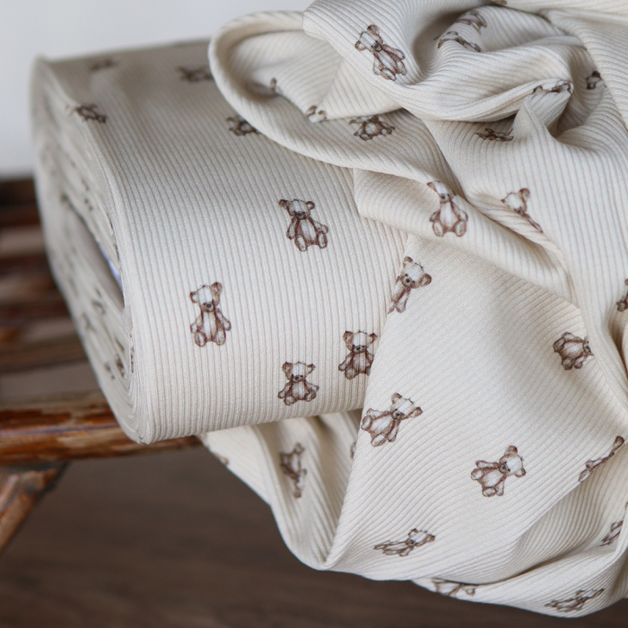 Jersey coton côtes fines à motif baleines oursons