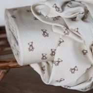 Jersey coton côtes fines à motif baleines oursons