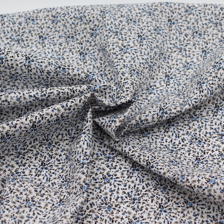 Popeline de coton imprimée fleuri bleu et noir