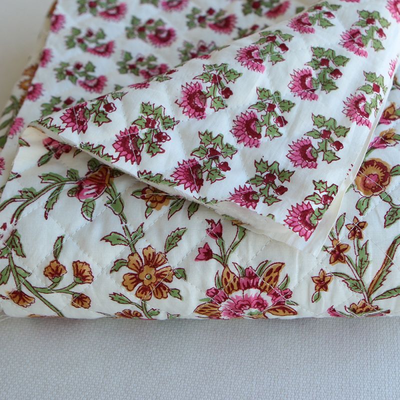 Jamila - Tissu indien matelassé double face coton hand block largeur 100cm