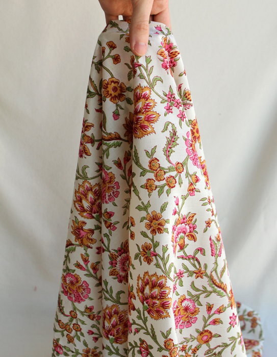 Jamila - Tissu indien en coton imprimé main Hand Block