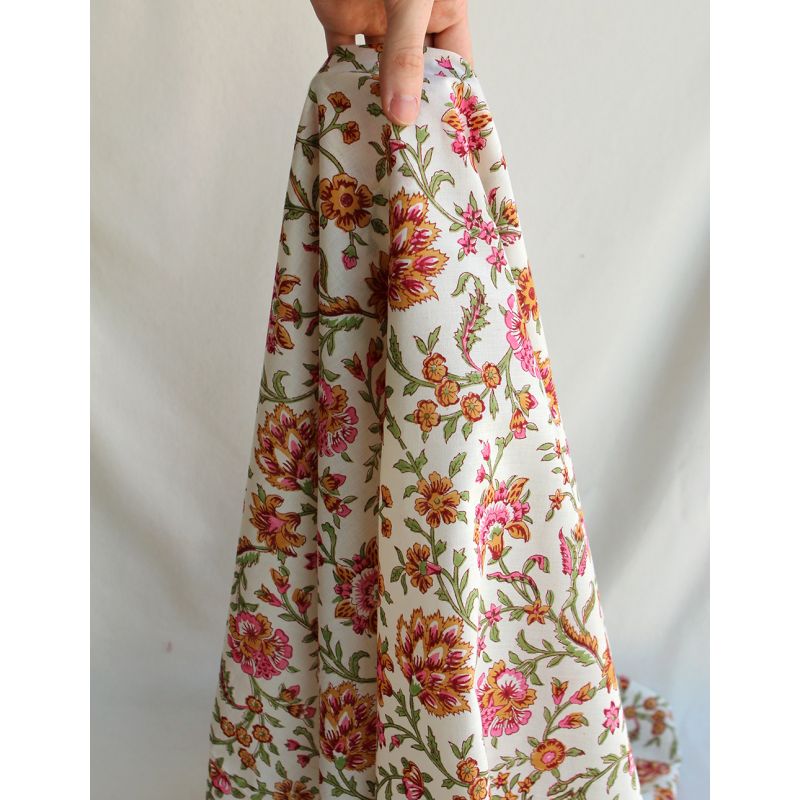 Jamila - Tissu indien en coton imprimé main Hand Block