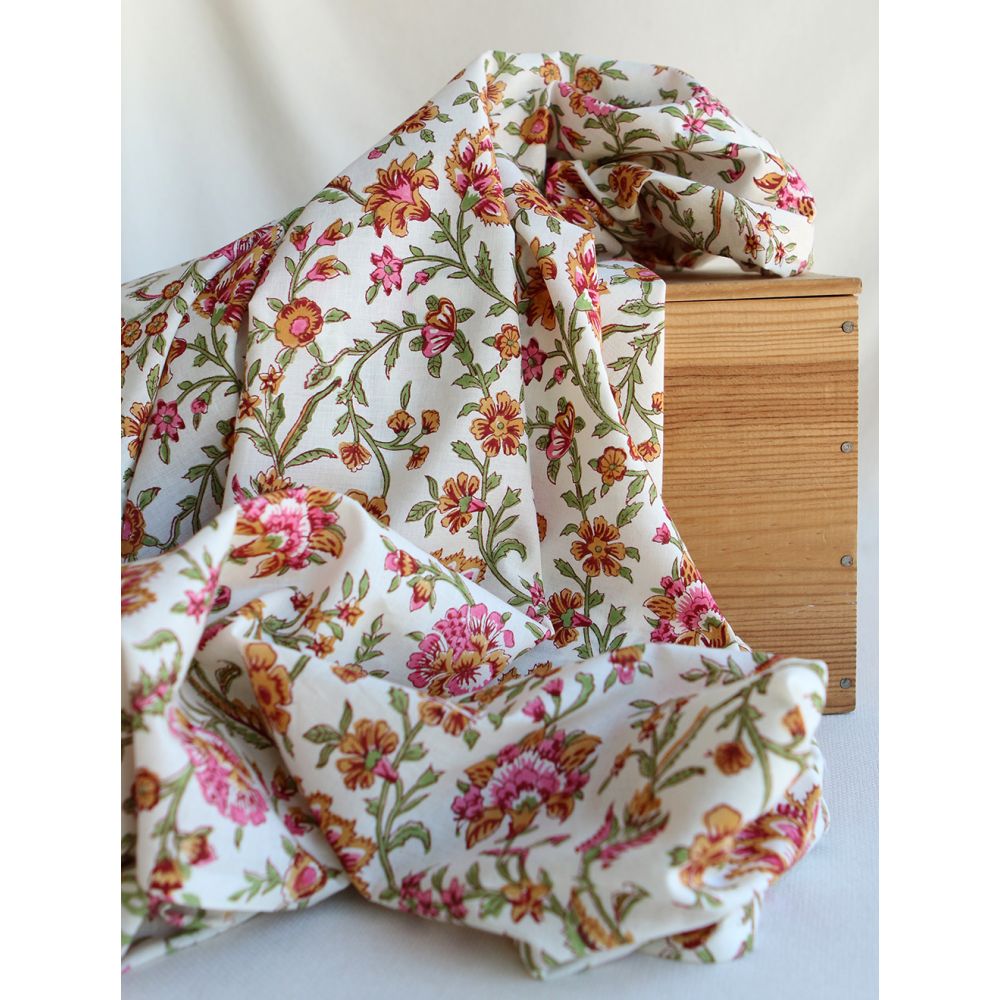 Jamila - Tissu indien en coton imprimé main Hand Block