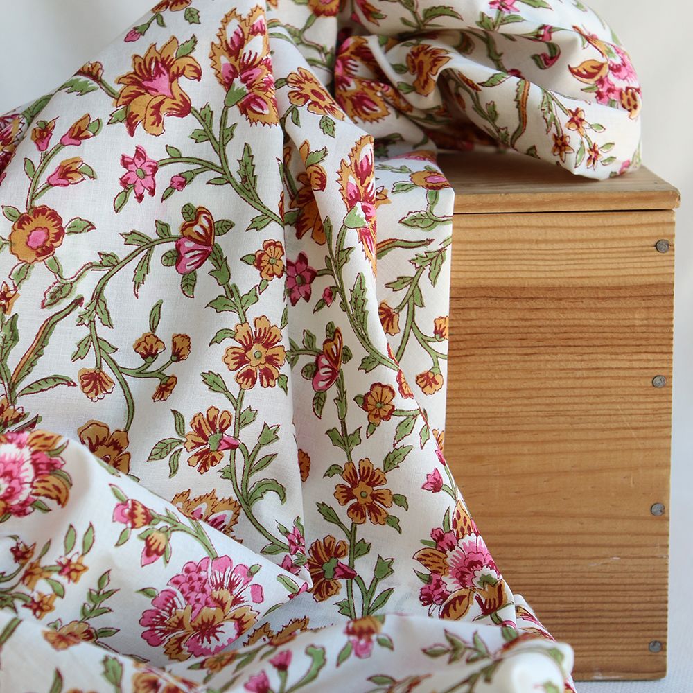 Jamila - Tissu indien en coton imprimé main Hand Block