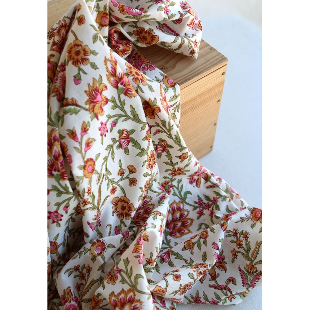 Jamila - Tissu indien en coton imprimé main Hand Block