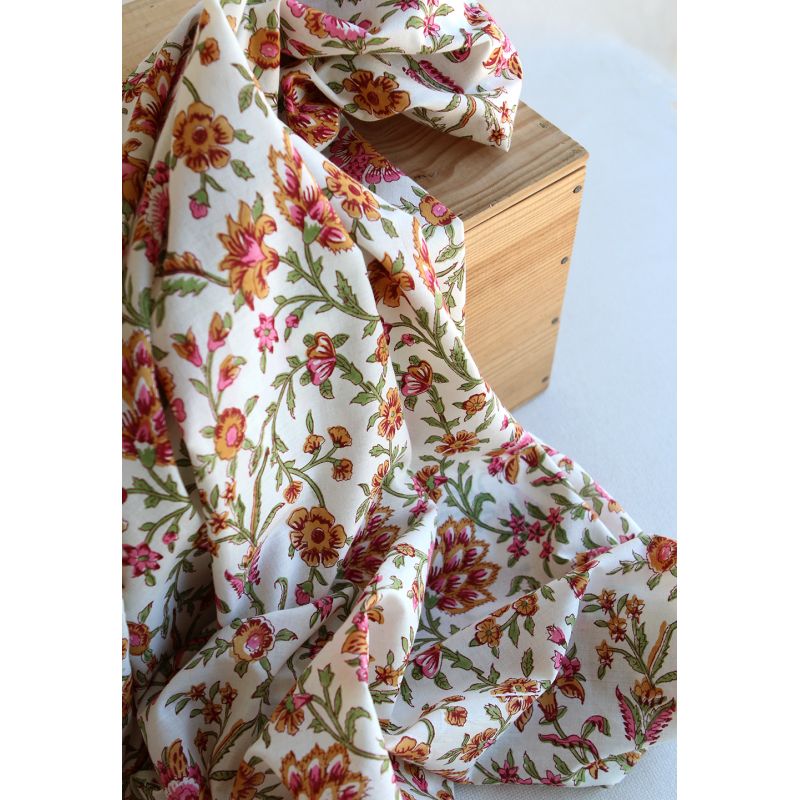 Jamila - Tissu indien en coton imprimé main Hand Block