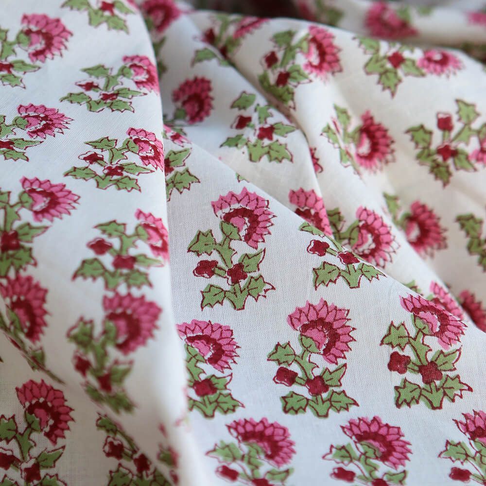 Jamila B - Tissu indien en coton imprimé main Hand Block