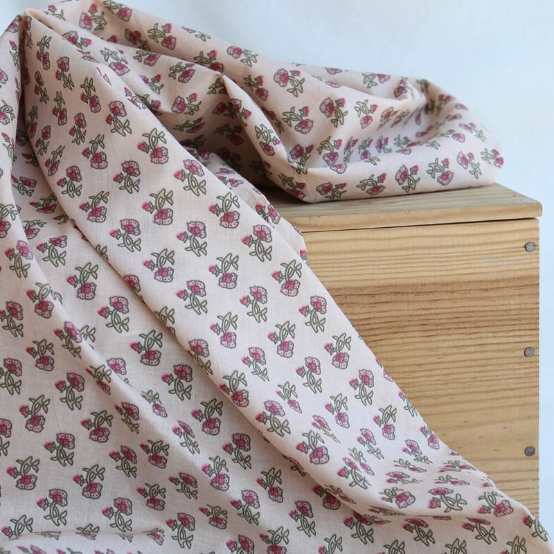 Indira B - Tissu indien en coton imprimé main Hand Block