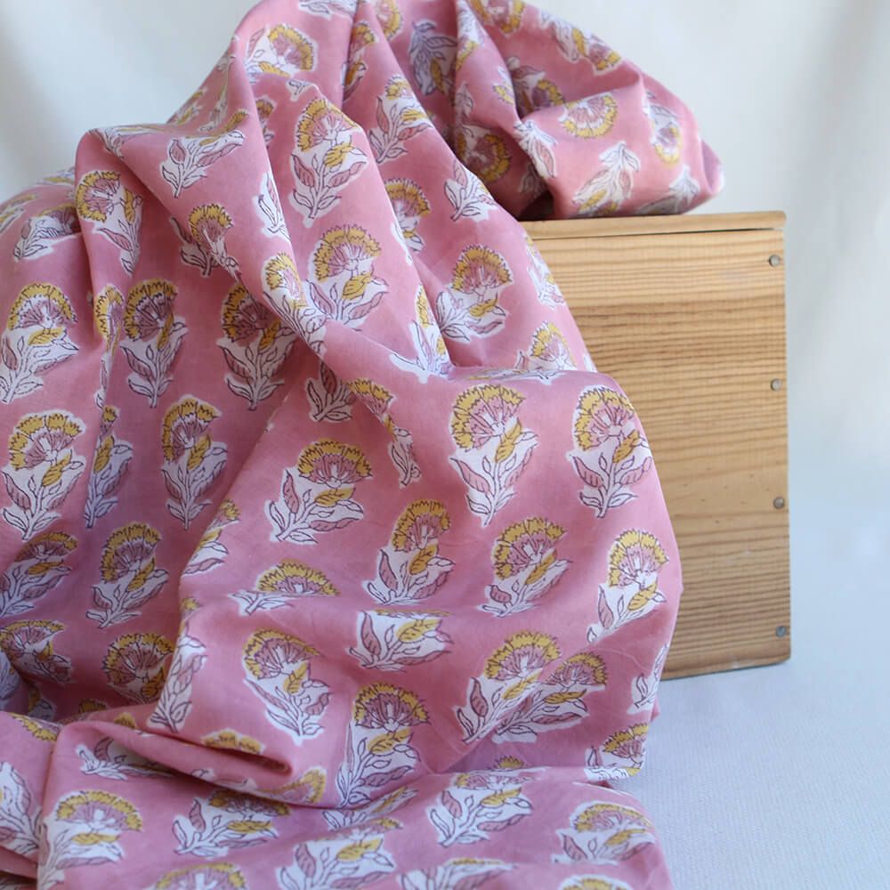 Ishara - Tissu indien en coton imprimé main Hand Block