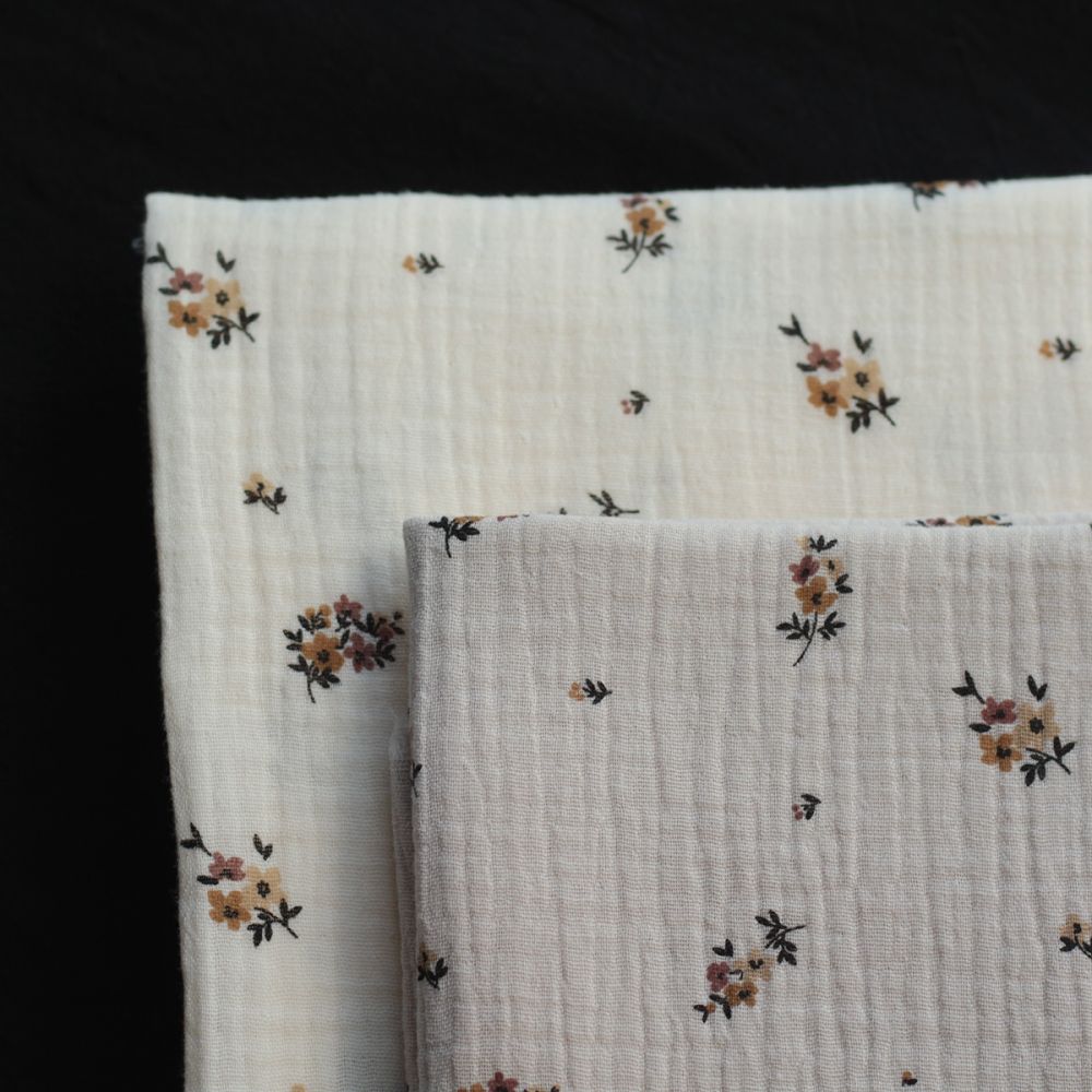 copy of Laure - Double gaze de coton BIO blanc lait motif exclusif myosotis