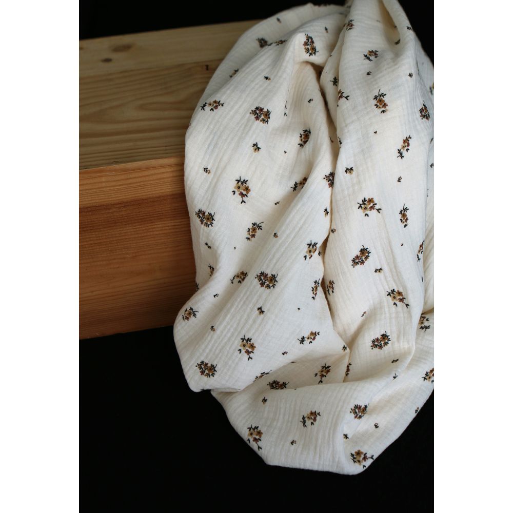 Laure - Double gaze coton BIO motif exclusif cuir fond écru