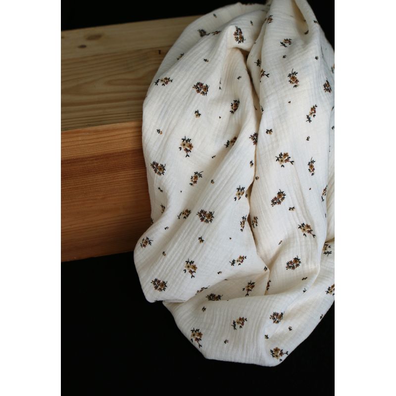 Laure - Double gaze coton BIO motif exclusif cuir fond écru