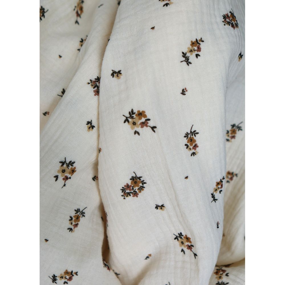 Laure - Double gaze coton BIO motif exclusif cuir fond écru