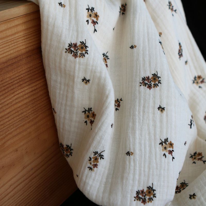 Laure - Double gaze coton BIO motif exclusif cuir fond écru