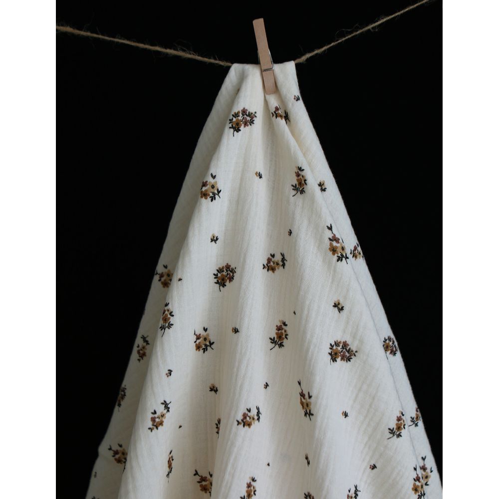 Laure - Double gaze coton BIO motif exclusif cuir fond écru