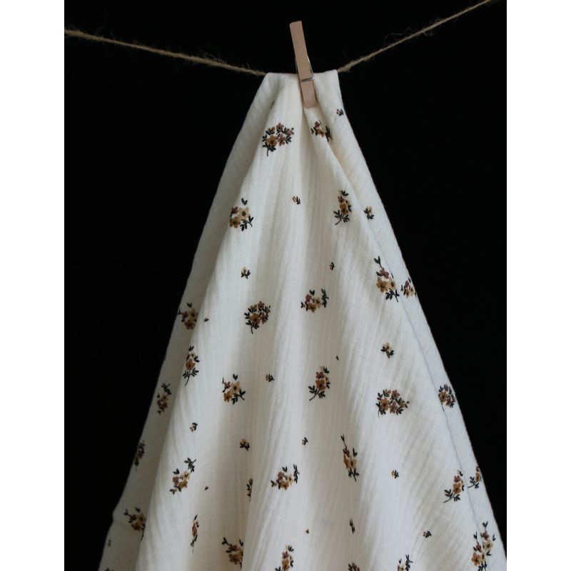 Laure - Double gaze coton BIO motif exclusif cuir fond écru