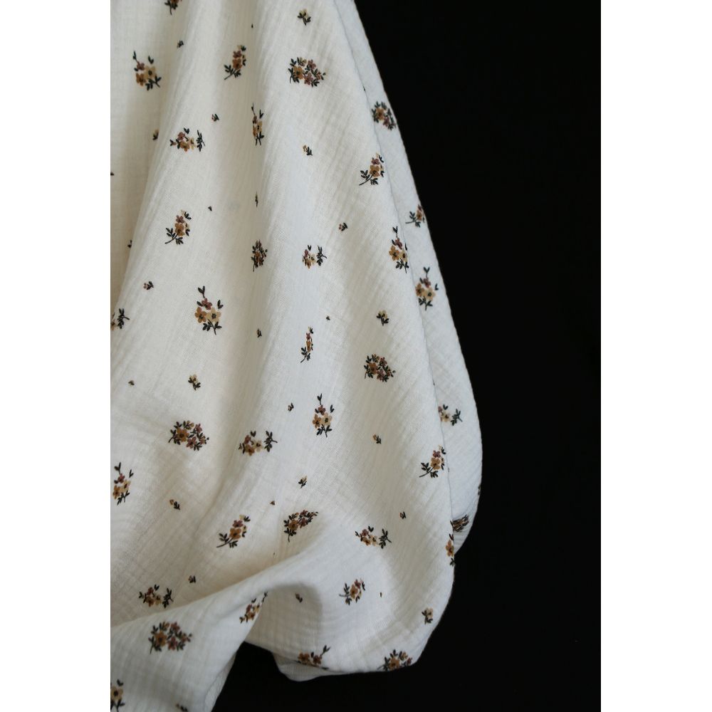 Laure - Double gaze coton BIO motif exclusif cuir fond écru