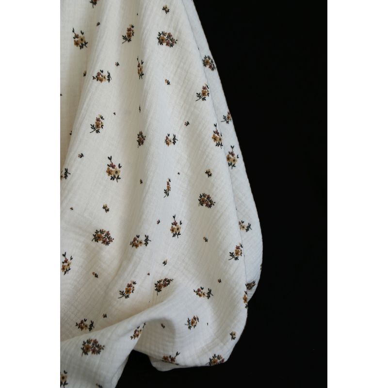 Laure - Double gaze coton BIO motif exclusif cuir fond écru