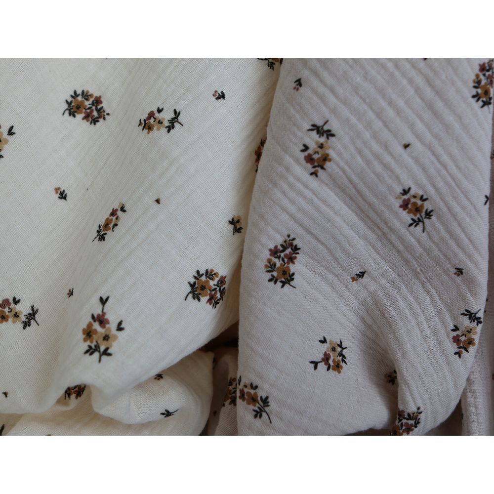 Laure - Double gaze coton BIO motif exclusif cuir fond écru