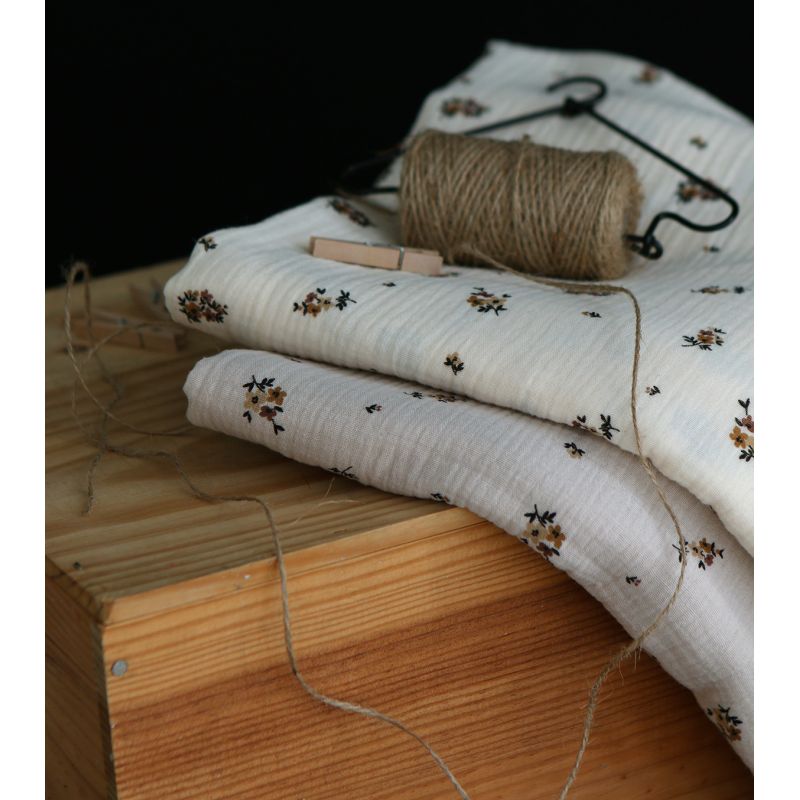 Laure - Double gaze coton BIO motif exclusif cuir fond écru