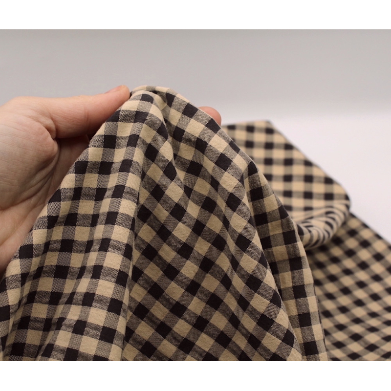 Seersucker / Coton gaufré vichy beige