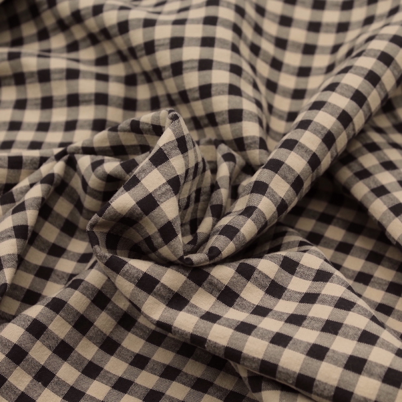 Seersucker / Coton gaufré vichy beige