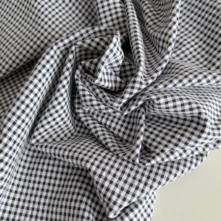 Seersucker / Coton gaufré vichy mini 3mm bleu marine / blanc Batikou - 1