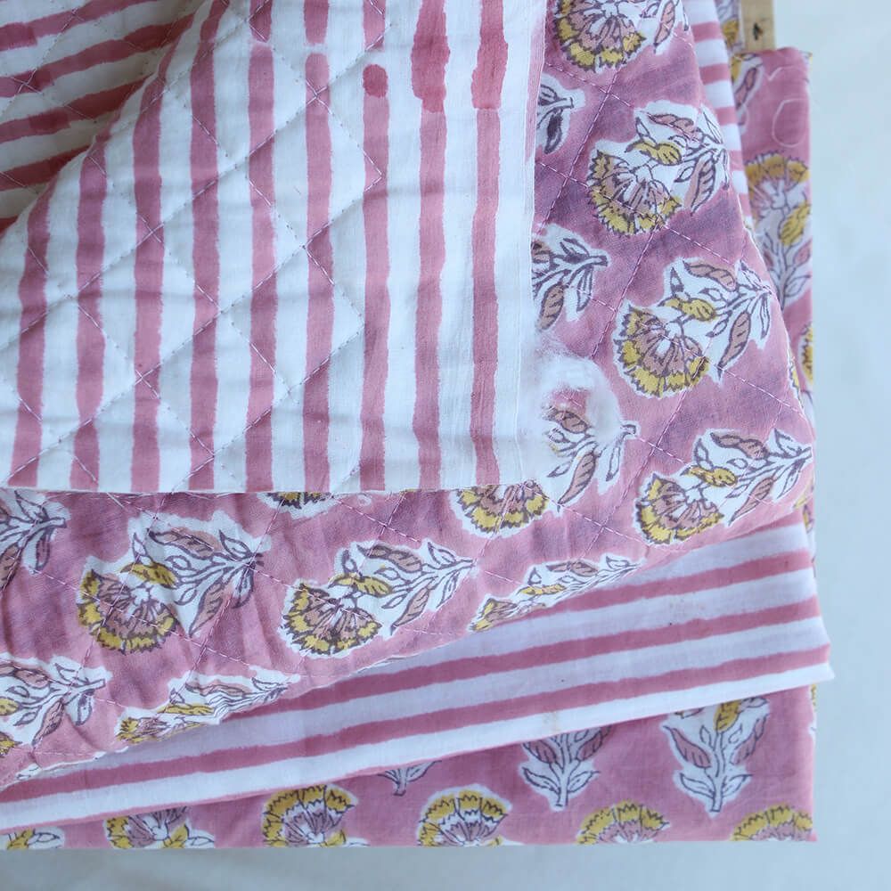 Ishara - Tissu indien matelassé double face coton hand block largeur 100cm