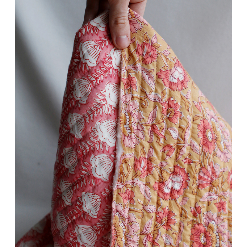 ISHA - Tissu indien matelassé double face coton hand block largeur 100cm